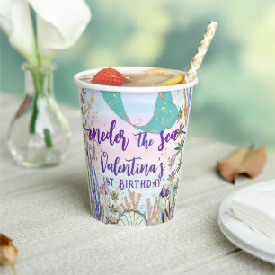 Erster 1. ONE der Sea Birthday Meerjungfrau Glitze Pappbecher