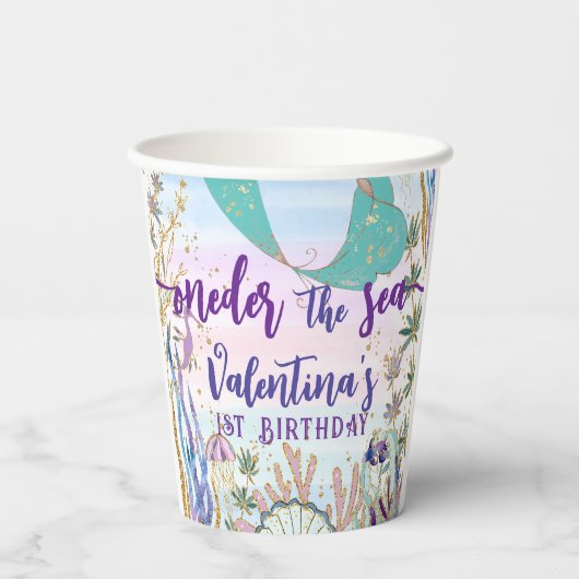 Erster 1. ONE der Sea Birthday Meerjungfrau Glitze Pappbecher (Rückseite)