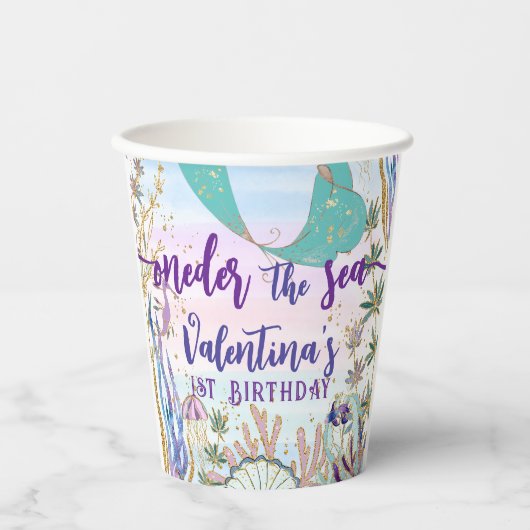 Erster 1. ONE der Sea Birthday Meerjungfrau Glitze Pappbecher (Vorderseite)