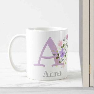Erster Anfangsbuchstabe plus Name Anna mit Blumen Kaffeetasse