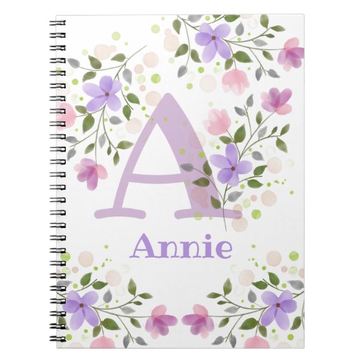 Erster Anfangsbuchstabe Plus Name Annie mit Blumen Notizblock (Vorderseite)