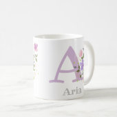 Erster Anfangsbuchstabe plus Name Aria mit Blumen Kaffeetasse (VorderseiteRechts)