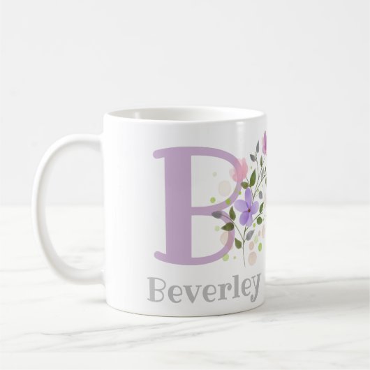 Erster Anfangsbuchstabe plus Name Beverley mit Blu Kaffeetasse (Links)