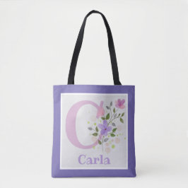Erster Anfangsbuchstabe plus Name Carla mit Blumen Tasche