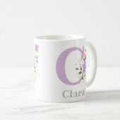Erster Anfangsbuchstabe plus Name Clara mit Blumen Kaffeetasse (VorderseiteRechts)