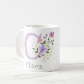 Erster Anfangsbuchstabe plus Name Clara mit Blumen Kaffeetasse (Vorderseite Links)