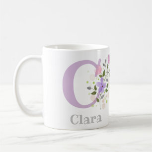 Erster Anfangsbuchstabe plus Name Clara mit Blumen Kaffeetasse