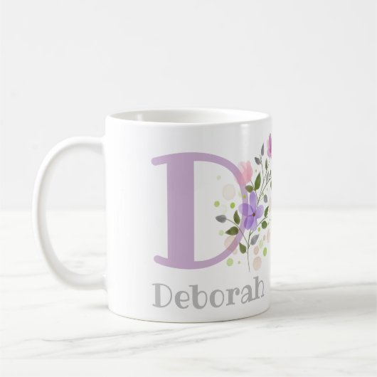 Erster Anfangsbuchstabe Plus Name Deborah mit Blum Kaffeetasse (Links)