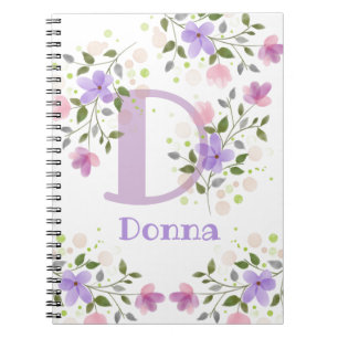Erster Anfangsbuchstabe plus Name Donna mit Blumen Notizblock