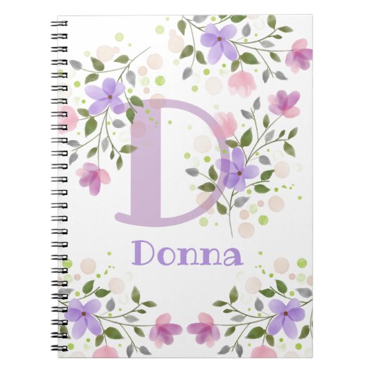 Erster Anfangsbuchstabe plus Name Donna mit Blumen Notizblock (Vorderseite)
