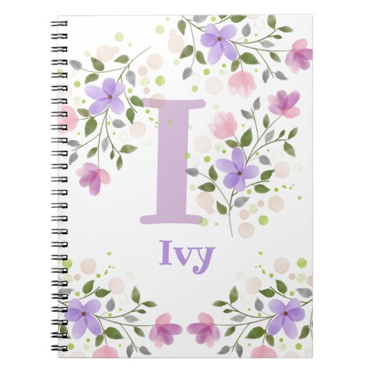 Erster Anfangsbuchstabe Plus Name Efeu mit Blumen Notizblock (Vorderseite)