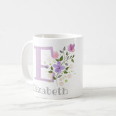 Erster Anfangsbuchstabe Plus Name Elizabeth mit Bl Kaffeetasse (Vorderseite Links)