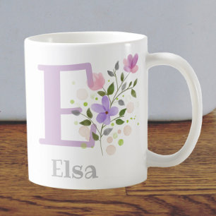 Erster Anfangsbuchstabe Plus Name Elsa mit Blumen Kaffeetasse