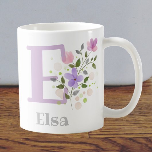 Erster Anfangsbuchstabe Plus Name Elsa mit Blumen Kaffeetasse