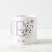 Erster Anfangsbuchstabe plus Name Elsie mit Blumen Kaffeetasse (Vorderseite Links)