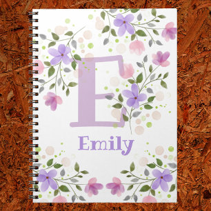 Erster Anfangsbuchstabe plus Name Emily mit Blumen Notizblock