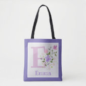 Erster Anfangsbuchstabe Plus Name Emma mit Blumen Tasche (Vorderseite)
