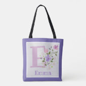 Erster Anfangsbuchstabe Plus Name Emma mit Blumen Tasche (Rückseite)