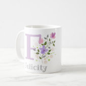 Erster Anfangsbuchstabe plus Name Felicity mit Blu Kaffeetasse (Vorderseite Links)