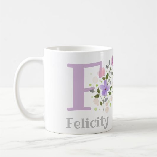Erster Anfangsbuchstabe plus Name Felicity mit Blu Kaffeetasse (Links)