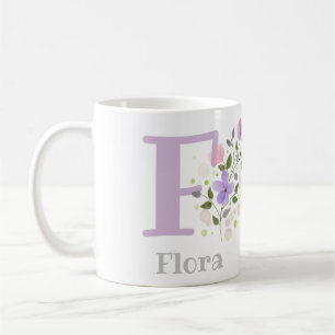 Erster Anfangsbuchstabe Plus Name Flora mit Blumen Kaffeetasse