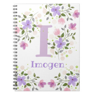 Erster Anfangsbuchstabe Plus Name Imogen mit Blume Notizblock