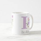 Erster Anfangsbuchstabe Plus Name India mit Blumen Kaffeetasse (VorderseiteRechts)