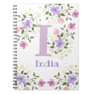 Erster Anfangsbuchstabe Plus Name Indien mit Blume Notizblock