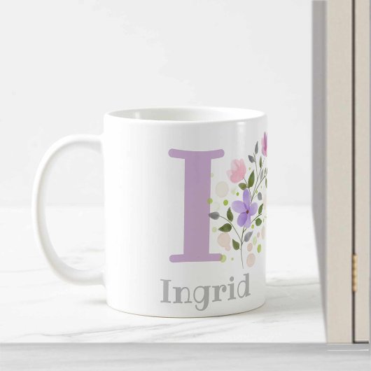 Erster Anfangsbuchstabe plus Name Ingrid mit Blume Kaffeetasse