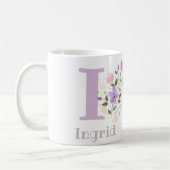 Erster Anfangsbuchstabe plus Name Ingrid mit Blume Kaffeetasse (Links)