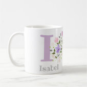 Erster Anfangsbuchstabe Plus Name Isabel mit Blume Kaffeetasse (Links)