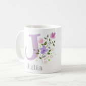 Erster Anfangsbuchstabe Plus Name Julia mit Blumen Kaffeetasse (Vorderseite Links)