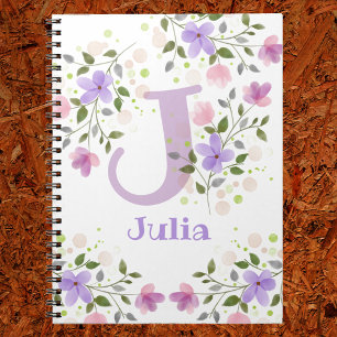 Erster Anfangsbuchstabe plus Name Julia mit Blumen Notizblock