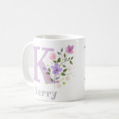 Erster Anfangsbuchstabe plus Name Kerry mit Blumen Kaffeetasse (Vorderseite Links)