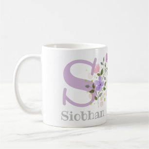 Erster Anfangsbuchstabe plus Vorname mit Blumen Kaffeetasse