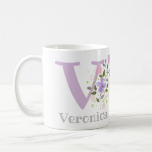 Erster Anfangsbuchstabe plus Vorname mit Blumen Kaffeetasse