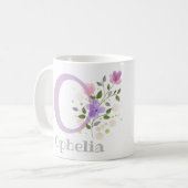 Erster Anfangsbuchstabe plus Vorname mit Blumen Kaffeetasse (Vorderseite Links)
