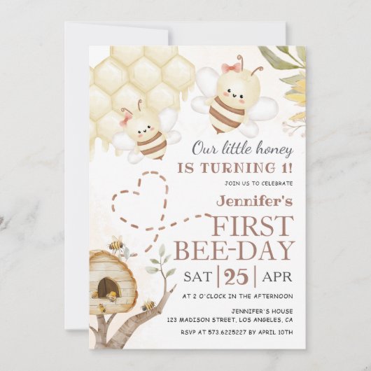 Erster Bee Day Little Honey 1. Bee Day Einladung (Vorderseite)