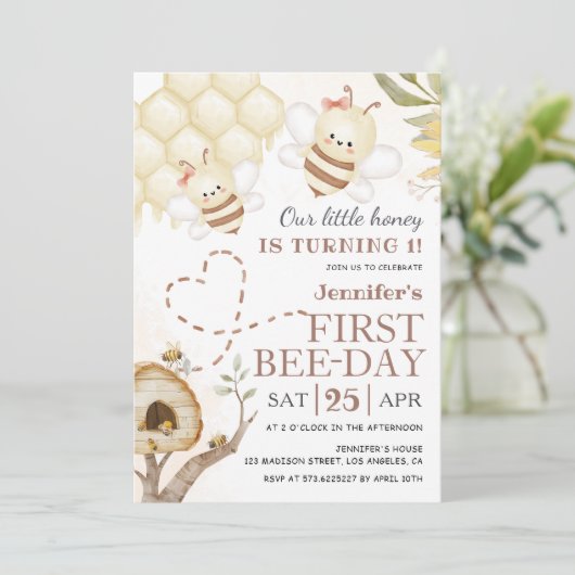 Erster Bee Day Little Honey 1. Bee Day Einladung (Stehend Vorderseite)