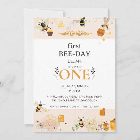 Erster Bee-Tag Erste Geburtstag Einladung (Vorderseite)