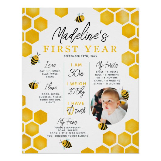 Erster Bienentag 1. Geburtstag Meilenstein Poster (Vorderseite)