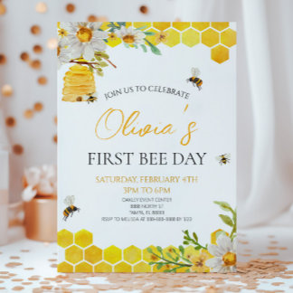 Erster Bienentag Florale Honigbiene 1. Geburtstags Einladung