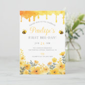 Erster Bienentag Gelbe Wildblumen 1. Geburtstag Einladung (Stehend Vorderseite)