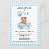 Erster Birthday Blue Teddy Bear auf Flugzeug Postkarte (Vorderseite)
