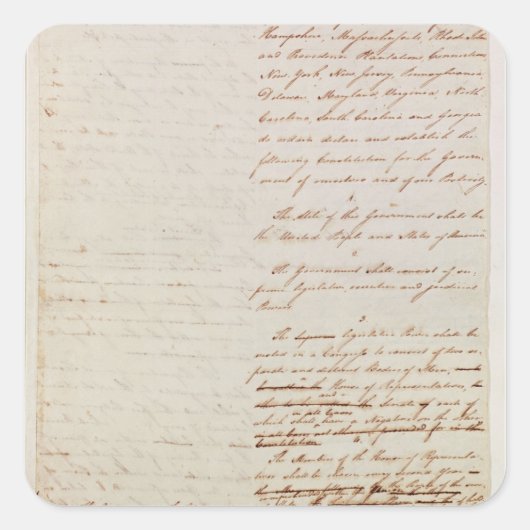 Erster Entwurf der Verfassung der USA Quadratischer Aufkleber (Vorderseite)