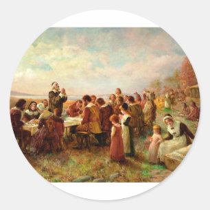 Erster Erntedank bei Plymouth Jennie Brownscombe Runder Aufkleber