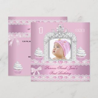 Erster Geburtstag 1. Girl Pink Princess Tiara Einladung