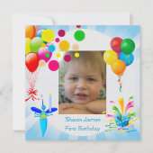 Erster Geburtstag 1. Junge Blue Balloons Bug Einladung (Vorderseite)