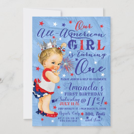 Erster Geburtstag Amerikanische Unabhängigkeitstag Einladung (Vorderseite)
