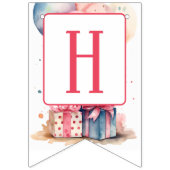 Erster Geburtstag - Aquarellgeschenke und Ballons Wimpelkette (Zweite Fahne)